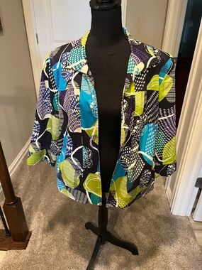 Peter Nygard Abstract Print Blazer - Blue, Teal, Lime, Black, White